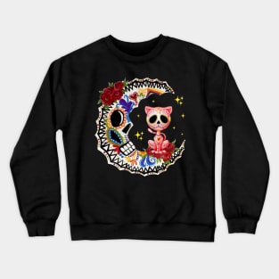 Halloween Sugar Skull Cat and Moon Crewneck Sweatshirt